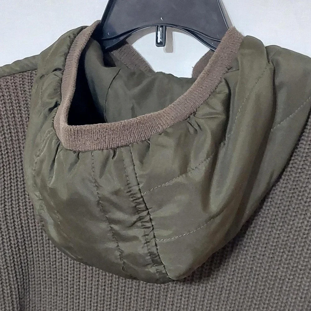Marc New York Andrew Marc Mens Olive‎ Green Hybrid Quilted Knit Hooded Jacket M
